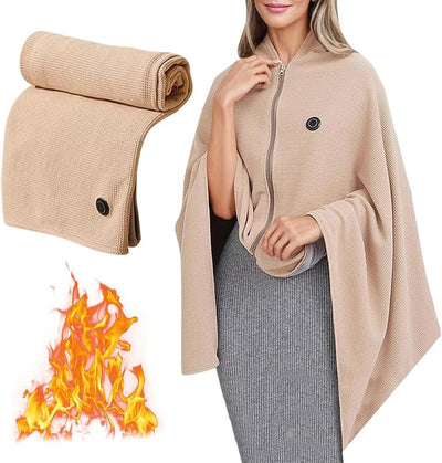 Heated Shawl Wraps for Women Rechargeable Portable Heated Blanket Soft Cordless USB Electric Heated Blanket Zipper
