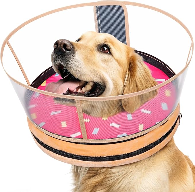 Sponge Dog Cone After Surgery, No Inflation Required Dog Donut Collar to Stop Licking, Inflatable Cone Alternatives for Medium Pets, Soft Recovery Collar with Protective Shield (Donut, M+)