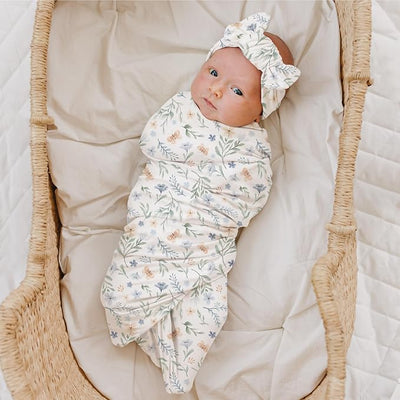 Konssy Baby Girl Newborn Receiving Blanket with Headband Set Baby Swaddle Nursery Swaddle Wrap
