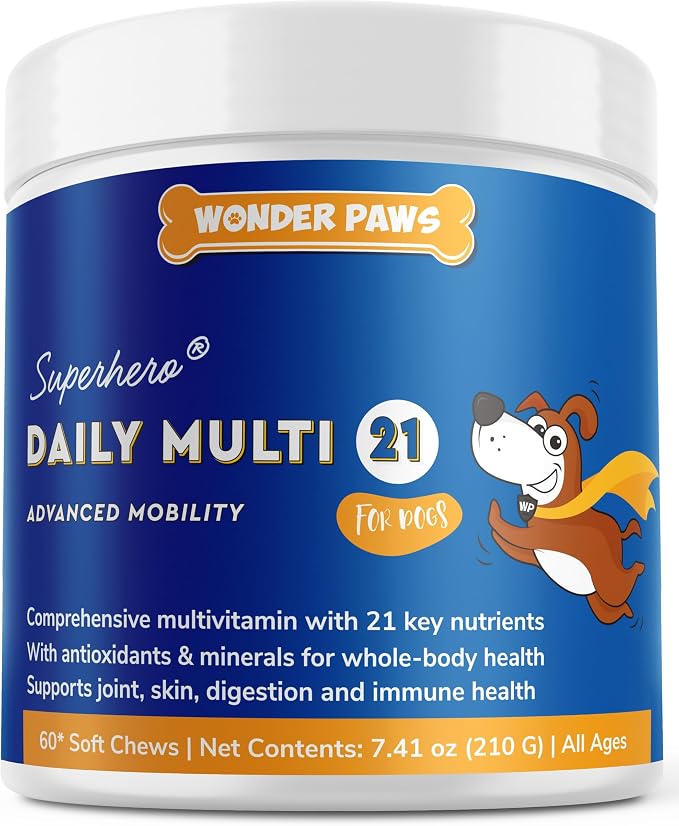 Premium Multivitamin for Dogs Daily Multi for Immune, Mood, Joint, Skin, Heart & Digestive Health - 21 in 1 Dog Multivitamins for Optimal Health Essential - 60 Multivitamin Dog Chews