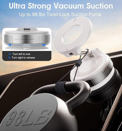 REOKILY Strong Magnetic Car Phone Holder for MagSafe Ultra Vacuum Suction Cup Phone Mount 360° Cell Phone Holders for Your Car Accessories for iPhone 16 15 14 13 12 Android