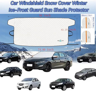 Big Ant Windshield Cover for Ice and Snow Sunshade- Universal Windshield Cover Fit for Car, SUV, Truck, Winter Frost Protector for Ice & Snow, Includes 2 Side Mirror Covers, XL White
