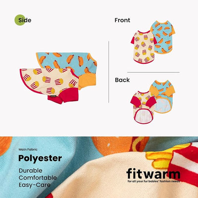 Fitwarm 2 Pack Hot Dogs & French Fries Dog Shirt, Funny Summer Clothes for Small Dogs Boy Girl, Cozy Pet Outfit, Beige, Blue, Medium