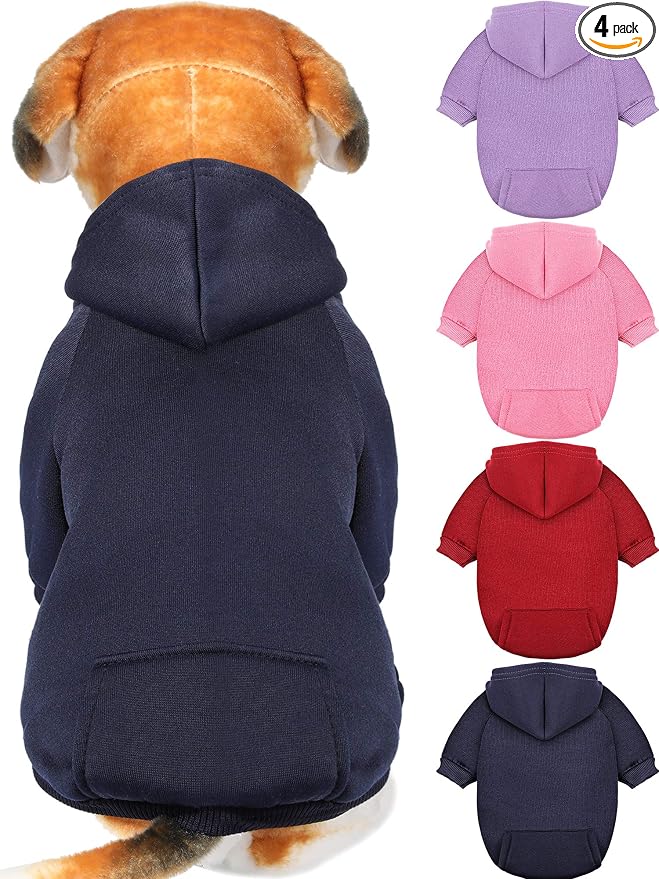 Syhood 4 Pieces Small Dog Sweaters Dog Hoodie Clothes with Hat for Small Dogs Puppy Pet Winter Warm Hoodies Coat Sweater Shirt Chihuahua Clothes with Pocket