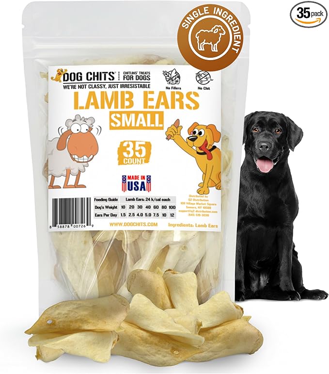 Lamb Ears for Dogs – 100% Natural Baked Lamb Ear Dog Treats – Grain-Free, High Protein, Lower Fat Training Chews – Dental Health & Joint Support – for Medium and Small Pups – 35 Pack