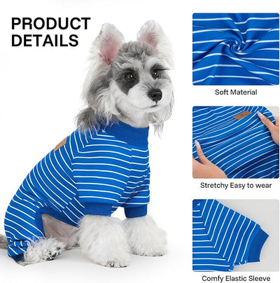 XPUDAC 4 Pack Dog Pajamas Striped Dog Clothes for Small Medium Dogs Girl Boy Comfy Puppy Outfit Doggy Jammies Onesie Pet Costume, Blue, Grey, Green, XS