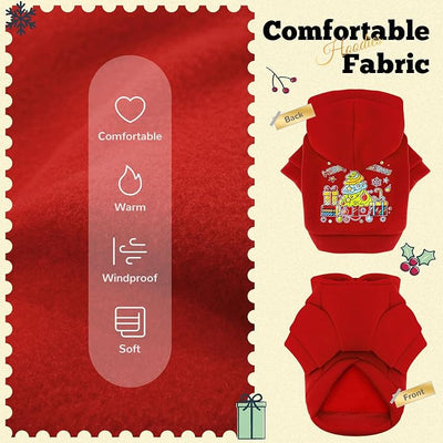 ABRRLO Small Dog Hoodie Clothes Red Christmas Dog Outfit Warm Fleece Dogs Sweater for Small Dogs Cat Boy Girl Cute Puppy Sweatshirt with Leash Hole Xmas Doggy Costume Chihuahua Yorkie(Xmas Tree,XL)