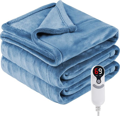 Eydna Electric Heated Blanket Full Size 72"x84",Fast Heating, Soft Microplush for Bed & Couch, 1-10Hs Auto Off & 9 Heating Levels, Machine Washable, Gifts for Grandma & Family-Light Blue Grey