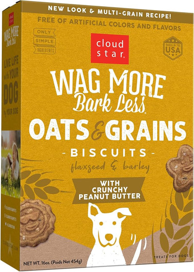 Cloud Star Wag More Bark Less - Dog Treats - Crunchy Biscuits - Oats & Grains Peanut Butter - 16 oz Box