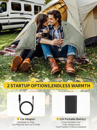 Heated Blanket Battery Operated,Portable Heated Throw Shawl Poncho(Grey with Hood,50''X70'')