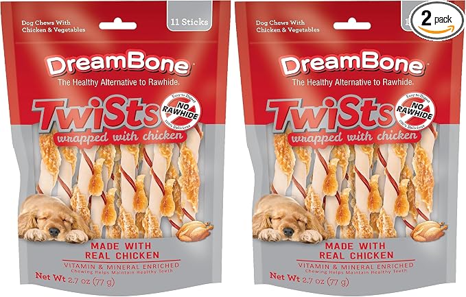 Twists Wrapped with Chicken, No-Rawhide Chews for Dogs, 11 Count (Pack of 2)