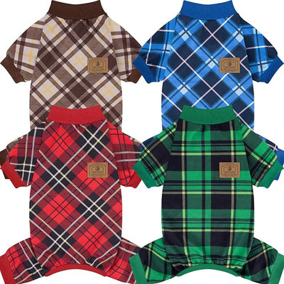 XPUDAC 4 Pack Dog Pajamas Plaid Dog Clothes for Small Medium Dogs Girl Boy Comfy Puppy Onesie Pet Christmas Outfit Cat Pjs Jammies, XS