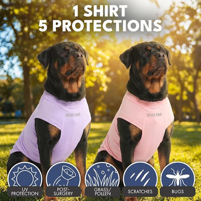Spark Paws Sunblock Dog T-Shirt, SPF30 Protection, Lightweight Breathable Quick Dry for Dogs with Sensitive Skin - Purple & Pink (Set of 2) - S