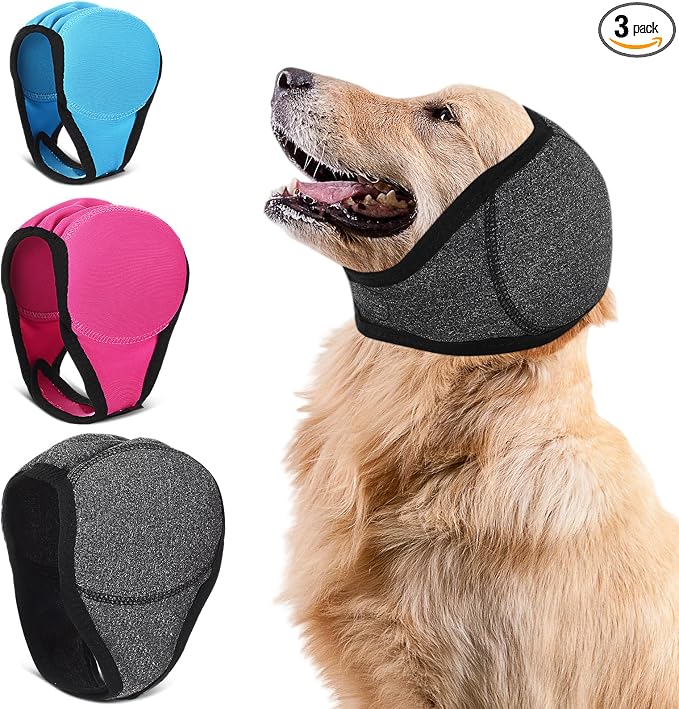 3 Pcs 3 Size Dog Ear Cover Swimming Waterproof Head Wrap for Bath and Grooming, Adjustable Dog Ear Protector, Calming Hood for Thunder, Fireworks, Anxiety