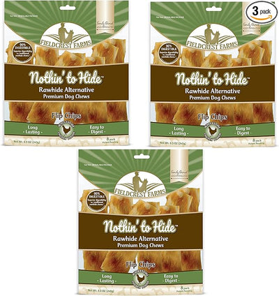 Fieldcrest Farms Nothin to Hide Flip Chips Dog Chews - All Natural Rawhide Alternative Treats for Dogs, Chicken, Beef or Peanut Butter Flavor Snack for All Breed Dogs - 3 Pack (Chicken)