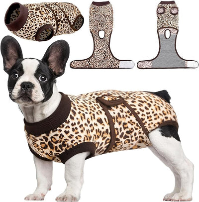 Kuoser Dog Recovery Suit Female, Soft Puppy Surgery Suit, Dog Recovery Suit After Surgery, Post-Op Onesie for Female & Male Dogs, Soft Protective Wear, BrownLeopard S