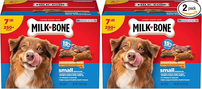 Milk-Bone Peanut Butter Flavor Naturally & Artificially Flavored Dog Biscuits - Crunchy Dog Treats - 7 Pounds (Packaging Design May Vary),(Pack of 2)