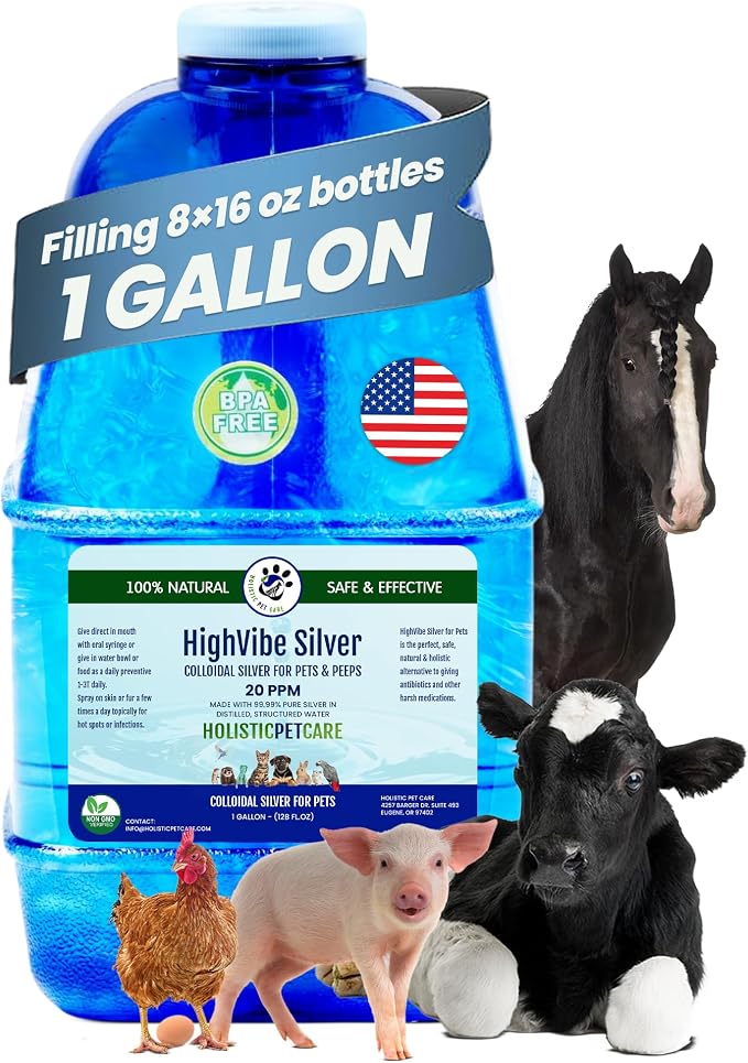 Colloidal Silver for Dogs, Cats, Horses & Birds – 20 PPM Wound Care, Hot Spot Treatment, Skin Relief & Immune Support – All-Natural Pet Colloidal Silver Solution, Refill Bottle(1Gal)