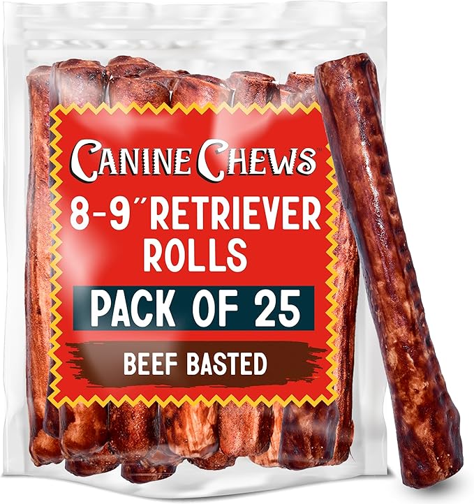 8-9" Beef Basted Rawhide Rolls, Raw Hide Bones for Large Dogs, Dog Bones Large Breed, Durable, Long-Lasting, Medium & Large Breeds, 25pk