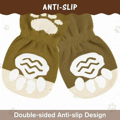 PUPTECK Anti-Slip Dog Socks with Double Sides Grips for Small Medium Large Dogs Hardwood Floors Prevents Licking, Dog Shoes for Hot Pavement Traction Control Paw Protector for Senior Dogs, Brown S