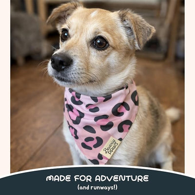 Snap-On Dog Bandana for Small Medium Large Pets, Dogs Cats Adjustable Handkerchief Scarf for Girl & Boy, Funny Cute Puppy Apparel & Accessories (Pink Leopard, Medium)