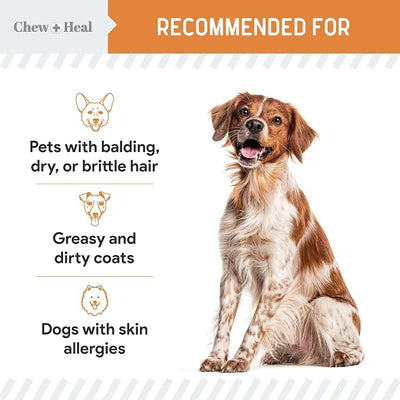 Omega 3 Fish Oil for Dogs Small Breeds & Puppies - 180 Mini Softgels - Dog Skin & Coat Supplement 300mg Wild Caught Salmon Oil - Shedding, Itch Relief, Hot Spots, Allergies - EPA and DHA - Chew + Heal