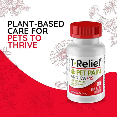 MediNatura T-Relief Pet Pain Relief Arnica +12 Powerful Natural Medicines Help Ease Muscle Joint & Hip Pain Soreness Stiffness & Injuries Max Fast-Acting Soother for Dogs & Cats - 90 Tablets (2 Pack)