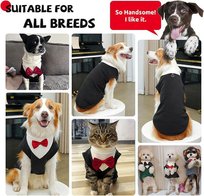 Cute Dog Fleece Sweater with D-Ring, Fall Winter Dog Clothes Tuxedo Costume with Bowtie, Soft Puppy Sweatshirt Golden Retriever Apparel Doberman Outfits for Small Medium Large Dogs(Black,8XL)