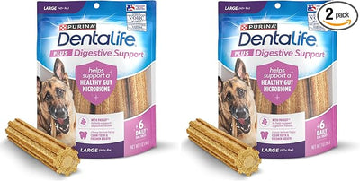 Dentalife Plus Digestive Support Dog Treats for Large Dogs 40 lbs. and up, Cleans Teeth, Freshens Breath, & Supports Healthy Gut, Chicken & Pumpkin Flavor, 7 oz., 6 Chews - 6 ct. Pouch (Pack of 2)