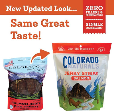 Colorado Naturals Salmon Jerky Strips Dog Treats, 16 oz – All-Natural, Made in USA, No Fillers or Preservatives – Wild Alaskan Caught, Rich with Omega-3