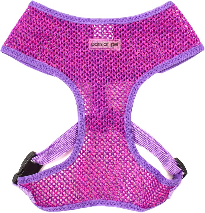 Parisian Pet Girl Dog Harness - Breathable Mesh Purple Pink No Pull Puppy Harness with Leash Ring - Adjustable Harnesses for Dogs - Soft Step-in Pet Vest - Lightweight Dog Vests for Large Dogs