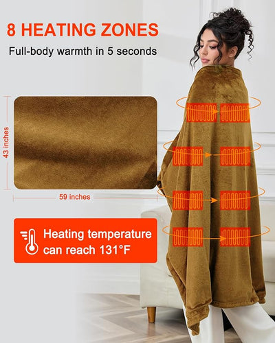 Portable Cordless Heated Blanket, Wearable Electric Blanket with, (Battery Not Included)，USB Heated Shawl