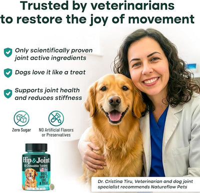 Hip & Joint Supplement for Dogs, 300mg Green-Lipped Mussel for Dog Arthritis Pain Relief, Glucosamine, MSM & Chondroitin, Zero Sugar, Large Medium Small Breeds, 50 Chewable Tablets