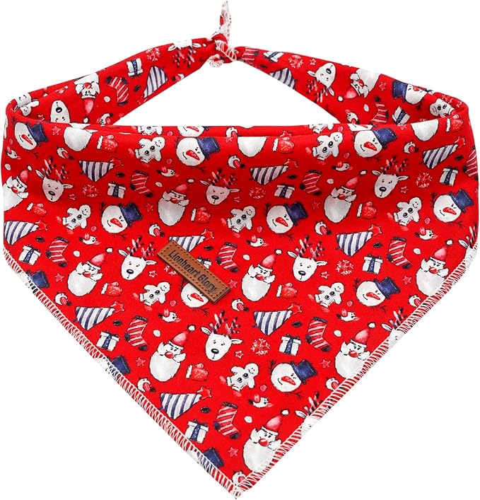 Lionheart Glory Christmas Bandana Kerchief - 1 Pack Washable Soft Scarf, Square Adjustable for Girl or Boy Dogs and Cats