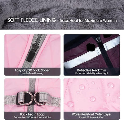 FUAMEY Dog Coat for Small Dogs,Waterproof Dog Winter Jacket with Harness Built in Puppy Cold Weather Coats Reflective Pet Vest with Zipper Warm Fleece Dogs Snowsuit Windproof Pink S