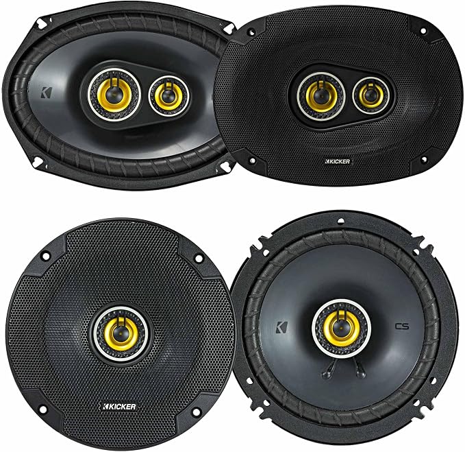 KICKER 46CSC654 & 46CSC6934 CS Series Car Speaker Bundle – 6.5” 2-Way & 6x9” 3-Way Speakers (4 Total), 450W Peak, EVC Tech, Polypropylene Cones, Zero-Protrusion Tweeters.