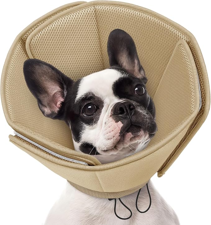 Dog Cones for Medium Dogs, Soft Dog Cone Collar After Surgery, Adjustable Cone for Dogs to Stop Licking, Breathable Pet E-Collar Alternative for Wound Healing(Khaki,Medium)