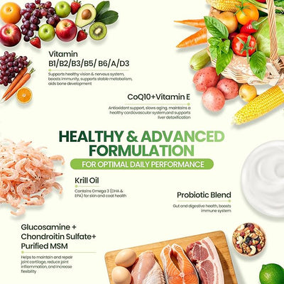 24-in-1 Dog Vitamins and Supplements, Dog Multivitamin Chewable for All Dog | Chondroitin Probiotics Omega-3 Glucosamine for Skin Coat Hip Joint Heart Gut Liver Brain Eye Immune Health,140 Chews Chicken