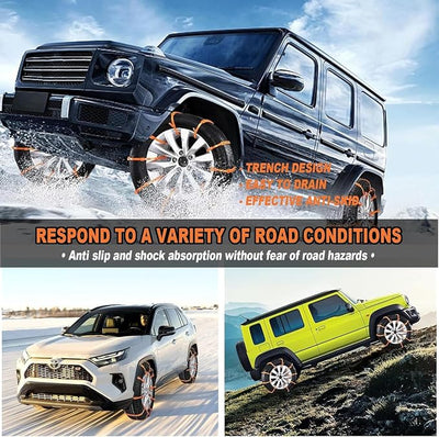 Universal Anti-Skid Snow Tire Chains,2026 New Portable Emergency Non-Slip Plastic Cable Ties,Snow Tire Chains for Pickup Trucks and SUVs,Reusable Snow Chains for Muddy Roads & Winter Driving（10PCS)