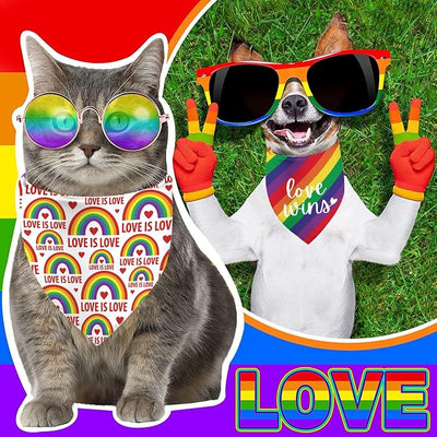 Pride Dog Bandanas Puppy Scarf - LGBT Rainbow Dog Outfits - 2 Pcs Adjustable Triangle Double-Layer Reversible Pet Bandanas for Small Medium Large Dogs Cats
