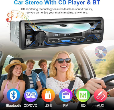 Single Din Bluetooth Car Stereo with CD DVD Player, Single Din Radio with Bluetooth AM/FM AUX/USB/SD Card Playback