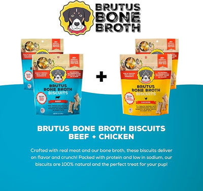 Brutus Bone Broth Biscuits Bundle Pack - Chicken and Beef Healthy Dog Treats, Pack of 4 (8oz) - All Natural, Tasty & Nutritious