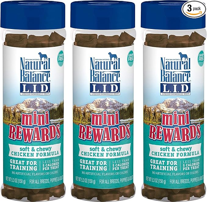 Natural Balance Limited Ingredient Diets Mini Rewards Soft and Chewy Dog Treats (Chicken, 3 Pack / 5.3-Ounces Each)