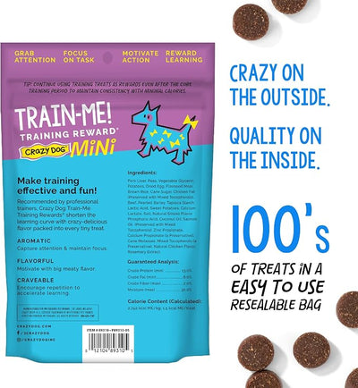 Crazy Dog Mini Train-Me! Training Treats 10 oz. Bag, Beef Flavor, with 500 Treats per Bag, Recommended by Dog Trainers