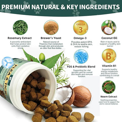 Dogs Flea and Tick Prevention Treatment Chewable, Flea and Tick Prevention for Dogs, Oral Flea Pills Treatment Support Supplement - Flea and Tick Chews - All Breeds & Sizes - 150 Ct