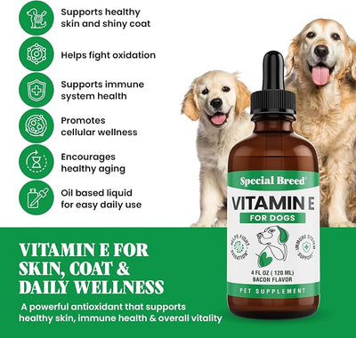 Vitamin E for Dogs Liquid 250 IU - Vitamin E Oil for Dogs Skin and Coat Support - Dog Immune Support Antioxidant Supplement - Bacon Flavor - 120 Servings - 4 oz