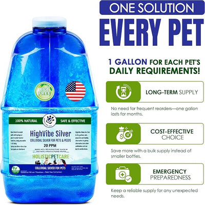 Holistic Pet Care Colloidal Silver for Dogs, Cats, Horses & Birds – 20 PPM Wound Care, Hot Spot Treatment, Skin Relief & Immune Support – All-Natural Pet Colloidal Silver Solution, Refill Bottle(1Gal)