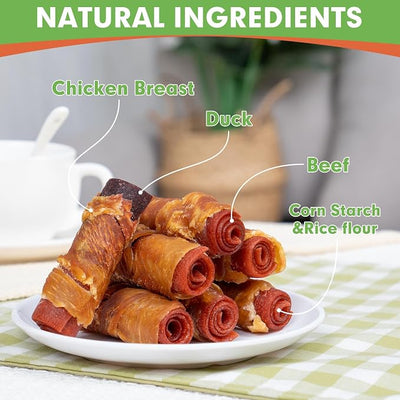 MON2SUN Rawhide-Free Triple Flavor Chicken, Duck & Beef Rolls Dog Treats - Made with Real Meat, 3 Inch Easily Digestible Healthy Snacks for Small Dogs, 21.16 oz