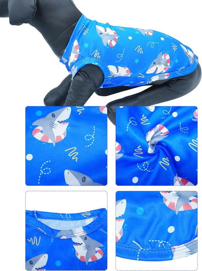 PET SHOW 4 Pack Paw Bone Printed Dog Clothes Shirts Soft Vest Lightweight Sleeveless Cats Doggies T-Shirts Puppies Tank Top Tee for Small Medium Dogs White Black Pink Blue (Medium, Blue for Boys)