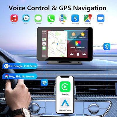 Carplay Screen for Car, 7'' Wireless CarPlay & Android Auto- Upgrade Portable Touchscreen with Bluetooth, Mirror Link, Voice Control, Hands-Free Calling Car Play Screen Stereo for All Vehicles
